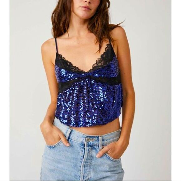 NWT Free People Right Rhythm Sequin Cami / Midnight Combo - Picture 1 of 7